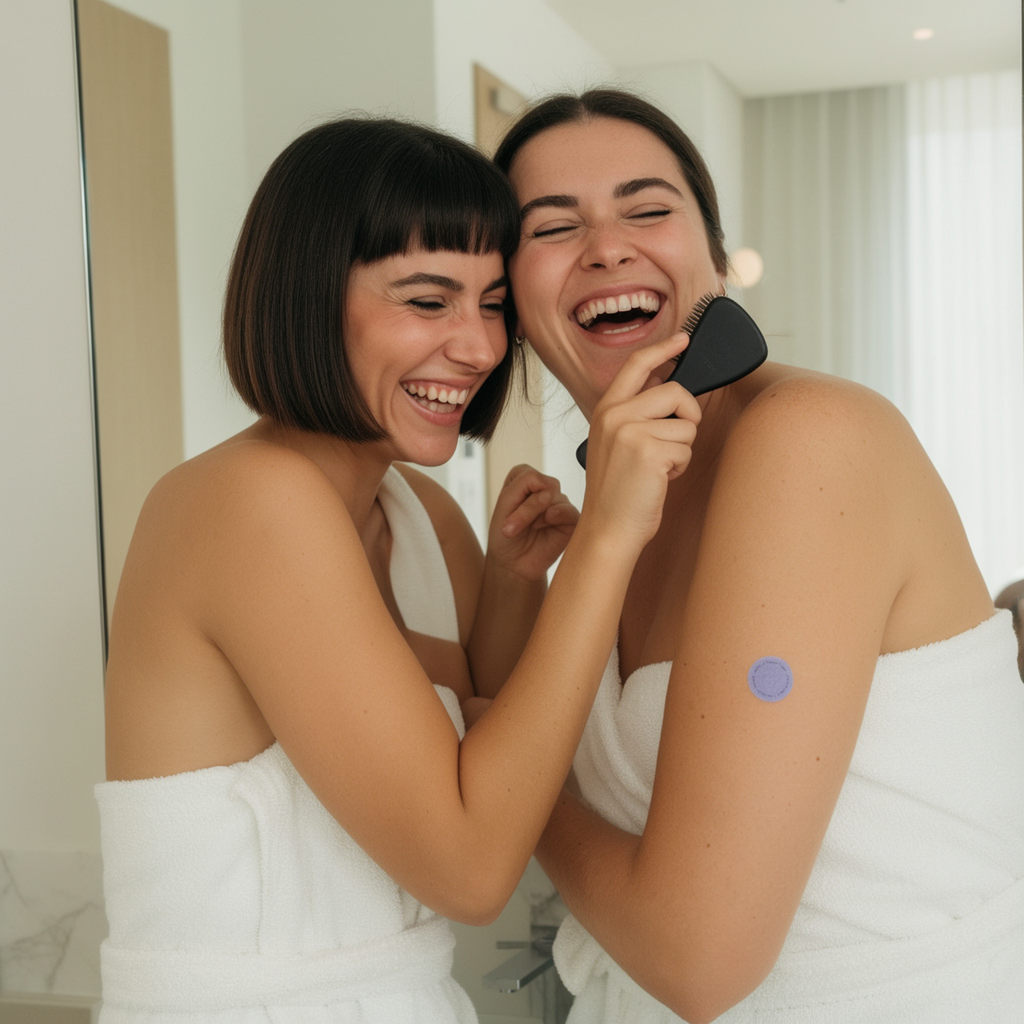 An Undo Protocol patch worn on the upper arm during a skincare evening