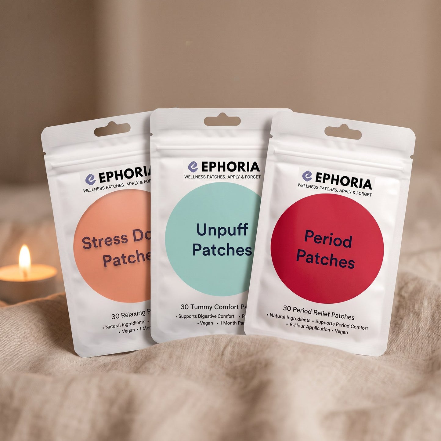 Ease Your Cycle — three Ephoria wellness patches